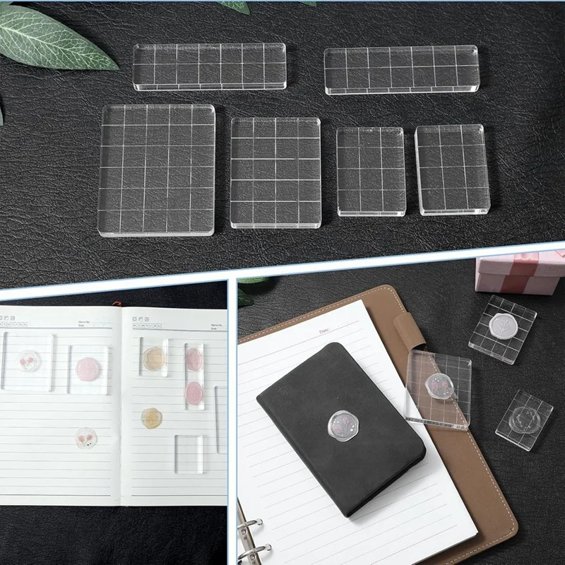 6 Pcs Acrylic Stamping Blocks Clear with Grid Lines for Crafts, Acrylics Stamp Block Set
