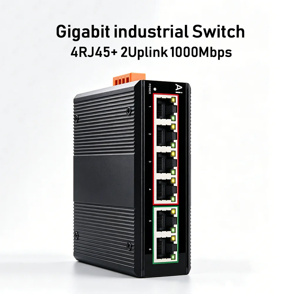 ienron-6ポートギガビット産業用スイッチ、dinレール搭載1000m産業ネットワークイーサネットスイッチ、アンマネージドip40ワンキースイッチvlan対応