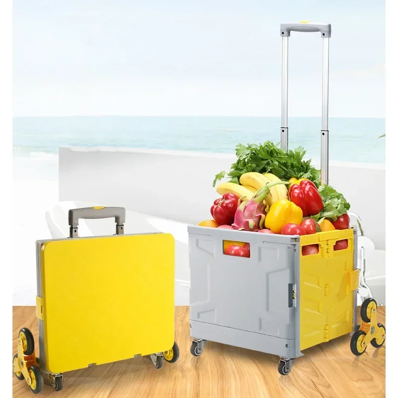 Small Folding Food Supermarket 3 Wheels Climbing Luggage Carts Foldable Shopping Trolleys