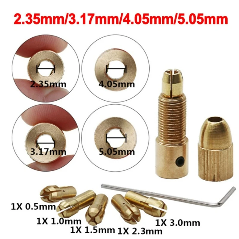 Grinder Clip with 0.5-3.0mm Drill Bits Brass Woodworking Clamp Rotary Tool for Small Hand Drill Dropship