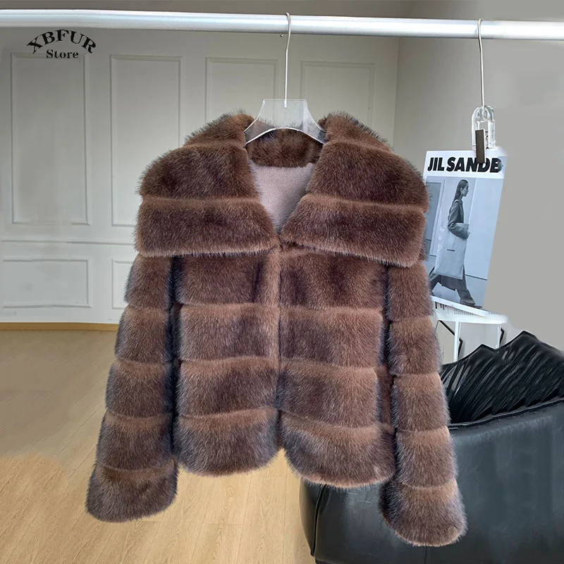 Winter Coats Woman 2024 Fashion Week Luxury Brand Cropped Faux Fur Coat Women Hot Cool Girls Fluffy Short Faux Mink Fur Jacket