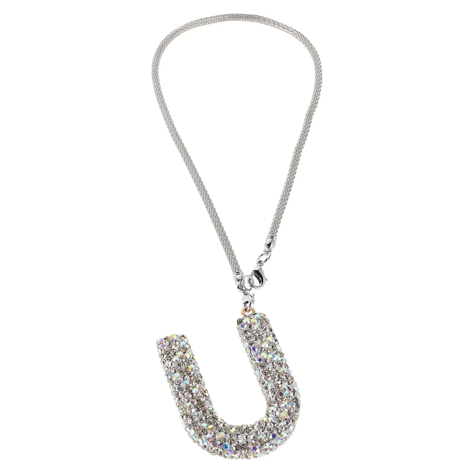 Car Rear View Mirror Ornament Letter U Pendant Rhinestone Crystal Alloy Stylish Interior Car Decoration Hanging Charm
