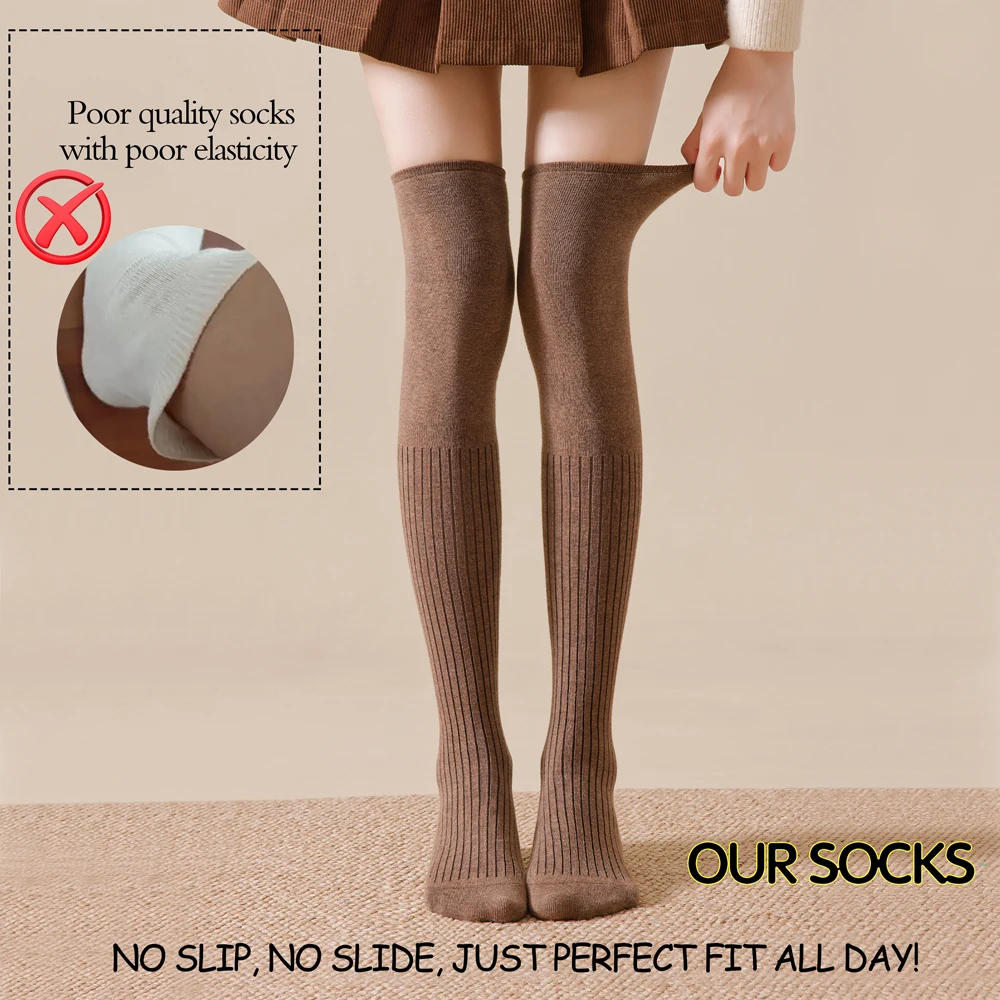 2/3 Pairs Cotton Over The Knee Socks for Women Boot Socks Slouch Style Non Slip Liner Thermal Socks Winter Layering Essential