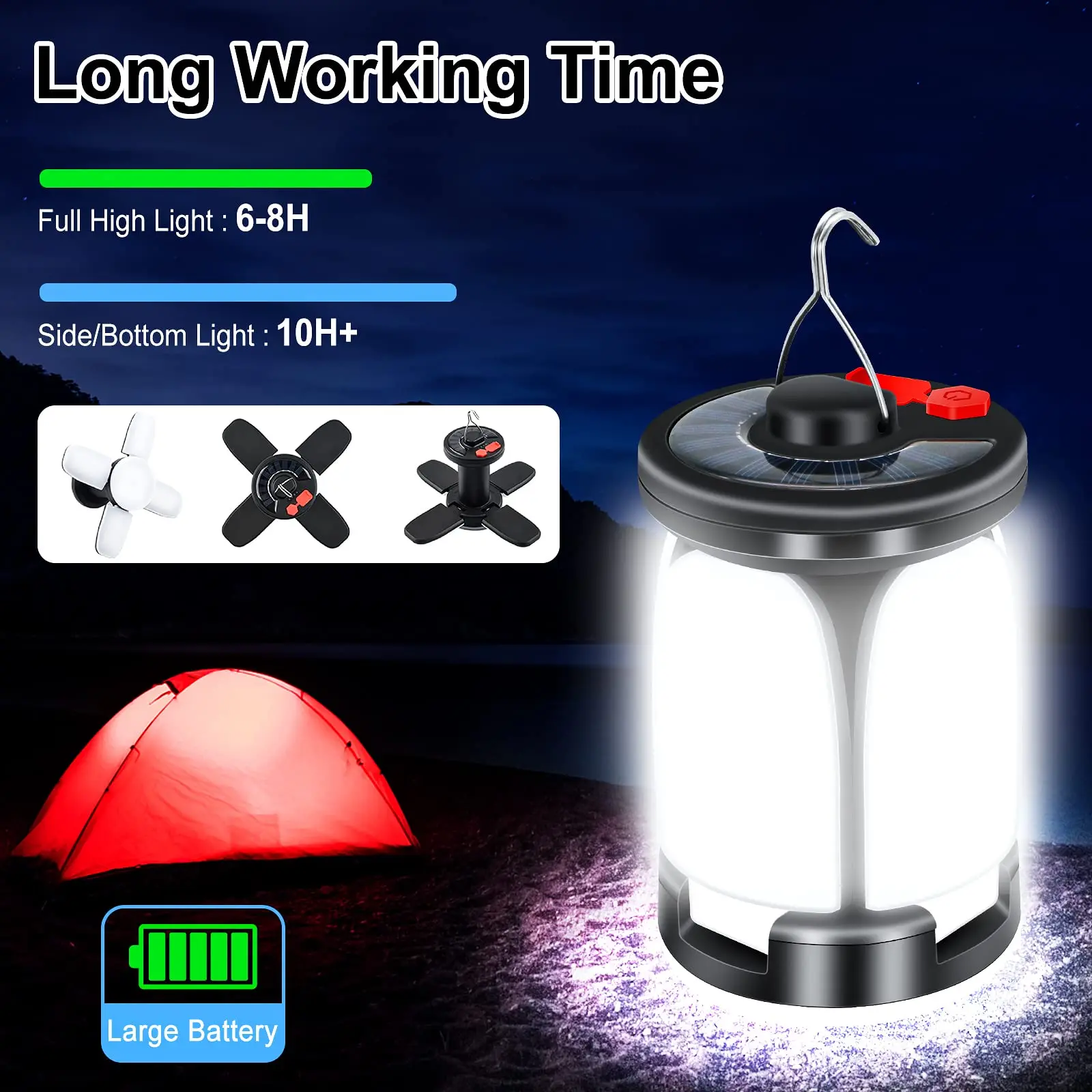 Outdoor Camping Lantern LED Light 6 Modes 60 LED Ultra Bright Tent Light USB Solar Rechargeable Fishing Hiking Party Camp Light