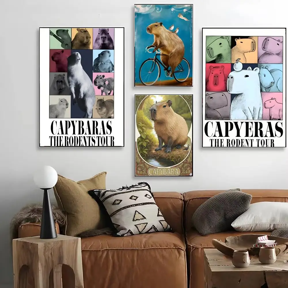 Capybara Cute Animal Vintage Painting Poster HD Decorative Wall Art for Living Room Bedroom Café Stylish Home Décor Gift