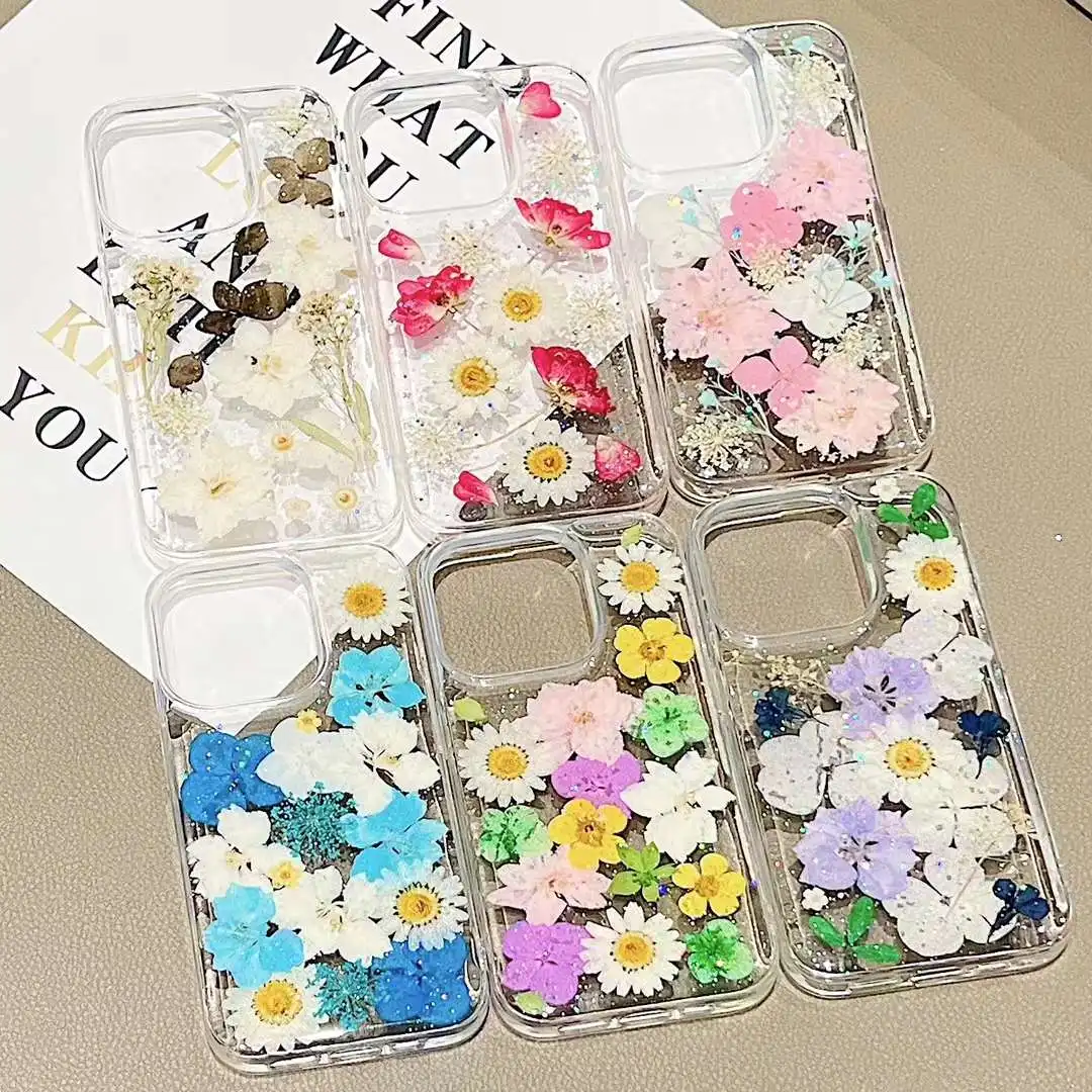 Dried Flower Transparent Phone Case For iphone 11 12 13 14 15 Pro Max XS X XR 7 8 plus SE 2020 Soft Shockproof Cases Cover