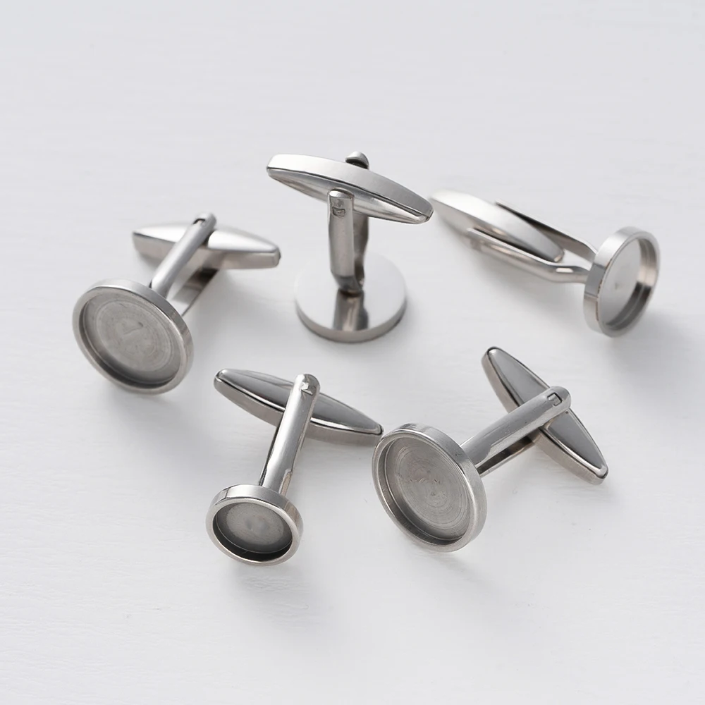 5Pcs Stainless Steel Cufflinks Cuff Button Flat Pad Cabochons Frame Tray Bezel Blanks Setting for DIY Men Gift Jewelry Making view 2
