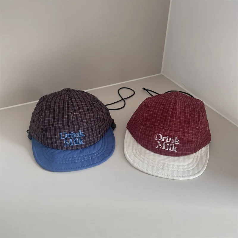 Kids Soft Brim Baseball Cap 49-53cm 2-8 Years Fashion Plaid Embroidery Sun Hat Boys Girls Baby Parent-child Adjustable Casquette view 4