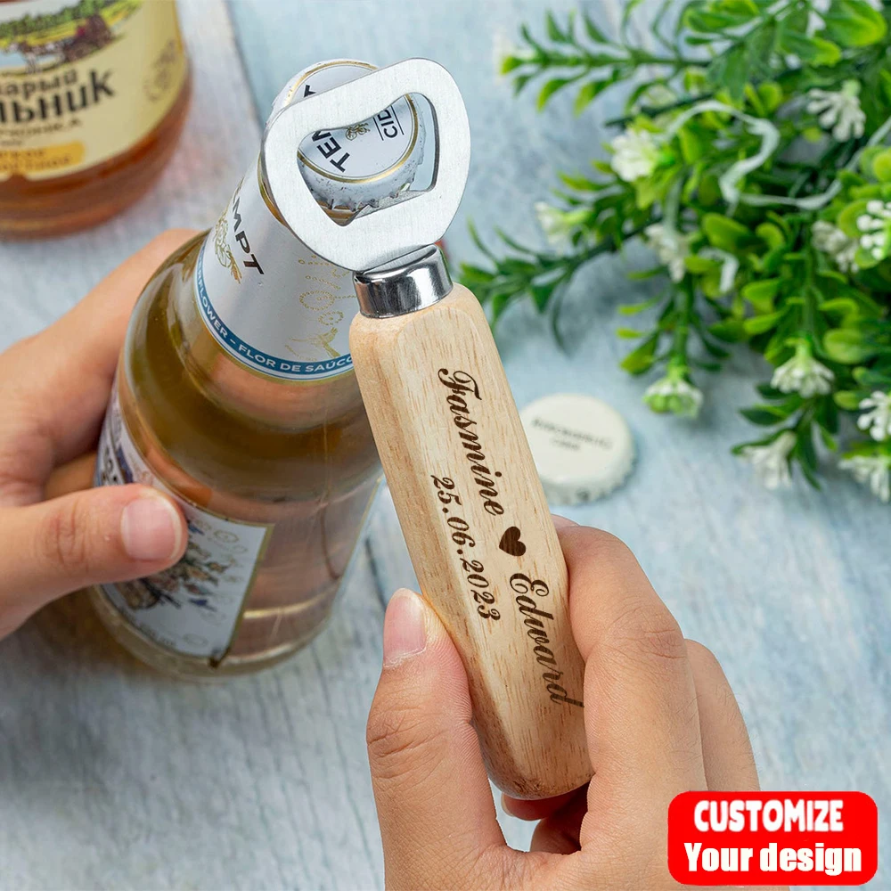 Your Design Here Personalized Engraved Wood Bottle Openers Wedding Party Souvenir Customized Beer Opener Wedding Gifts