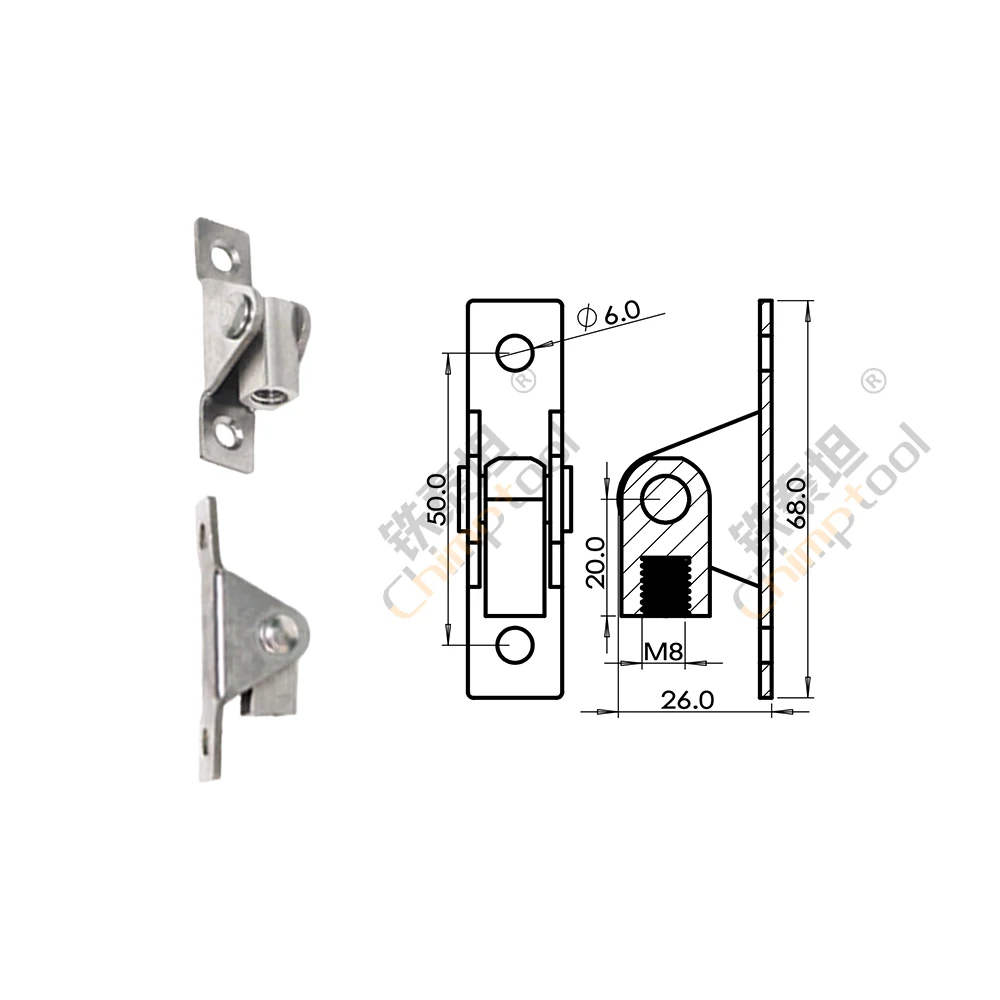 2pcs T-bracket joints 316 Stainless Steel Universal Bonnet Lift Support Gas Strut Rod End Fittings