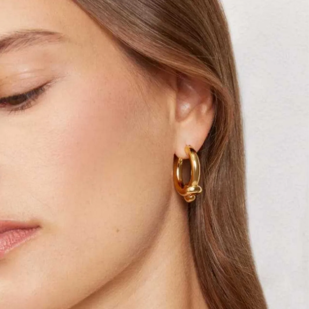 18K Gold Knotted Circle Snap Earrings for Women Irregular Geometric Minimalist Cool Style Statement European Jewelry Gifts