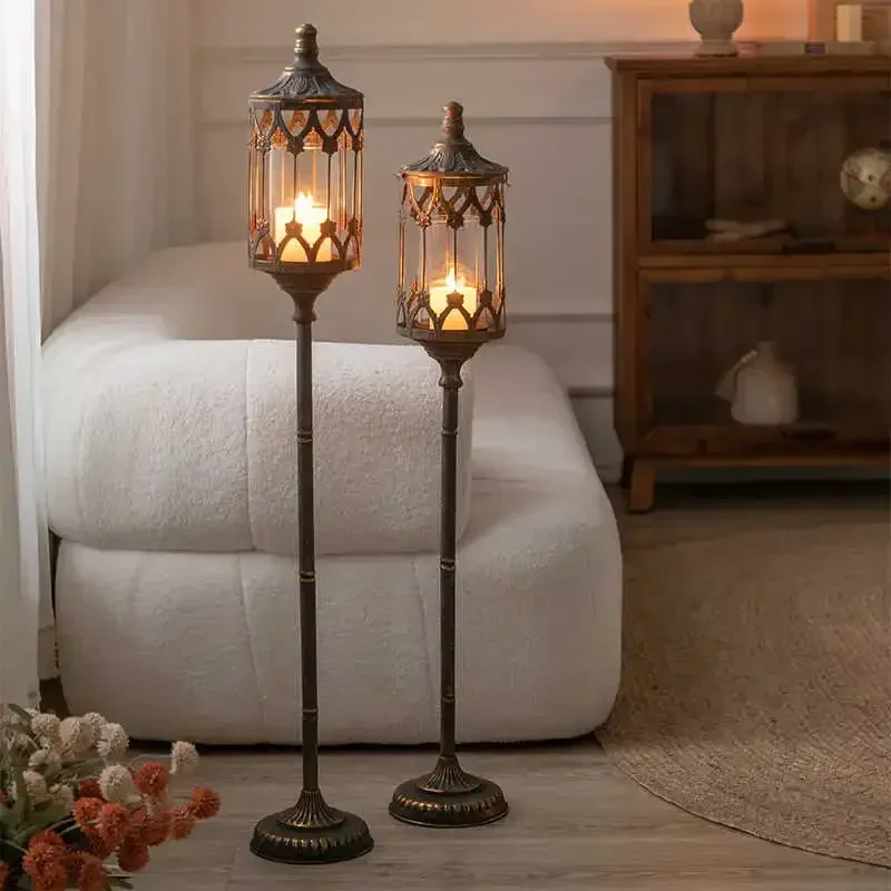 

French retro wrought iron windproof candlestick floor-to-ceiling high candlestick restaurant creative art atmosphere ornament y