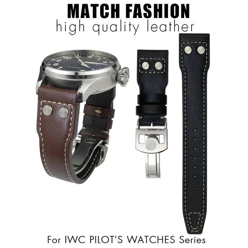 Genuine Leather Rivets Watchband 20mm 21mm 22mm Fit for IWC Big Pilot\'s Watch TOP GUN SPITFIRE Le Petit Prince Calfskin Strap