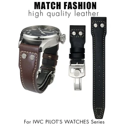 Genuine Leather Rivets Watchband 20mm 21mm 22mm Fit for IWC Big Pilot's Watch TOP GUN SPITFIRE Le Petit Prince Calfskin Strap