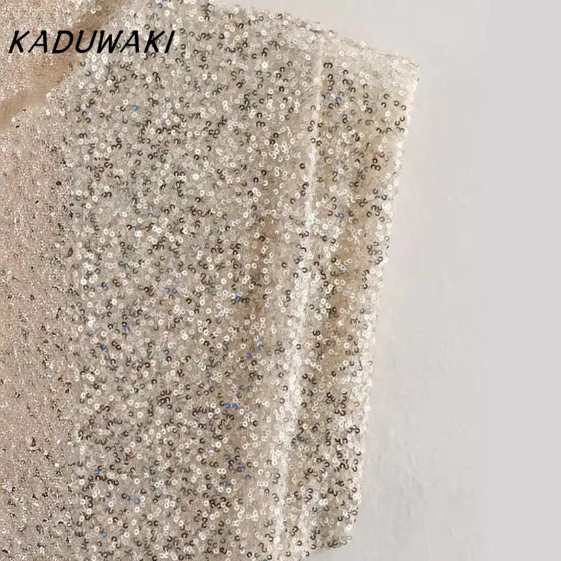 KADUWAKI Spring Summer New Product Women's Slim Fit Elegance Sleeveless Shoulder Padding Sequins Display Slim Dress فساتين ٢٠٢٢