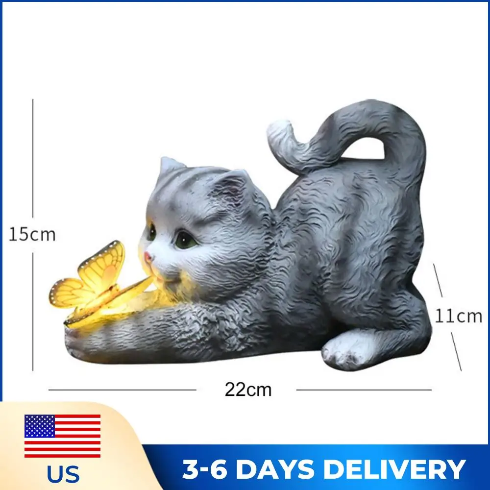 

Солнечная садовая статуэтка: милый кот и бабочка, подарок на новоселье, солнечная садовая фигурка кошки для мамы, бабушки, для двора, патио