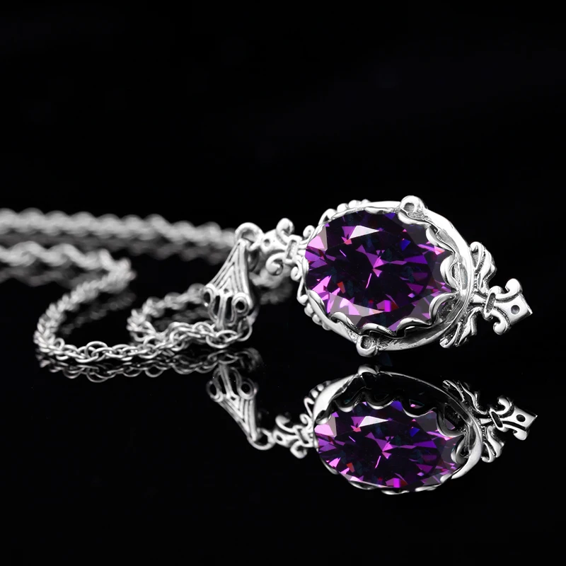 Szjinao Classic Necklace Pendant For Woman Silver 925 Real Amethyst Stone Anniversary Party Gift Vintage Luxury Quality Jewelry