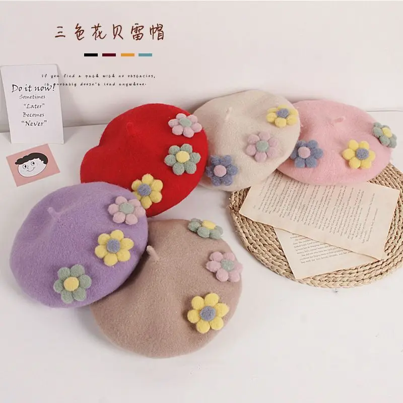 12pc/lot Infant Winter Headbands Flower Beret Turban Headwear For Girls Donuts Beanie Hat Baby Hair Accessories