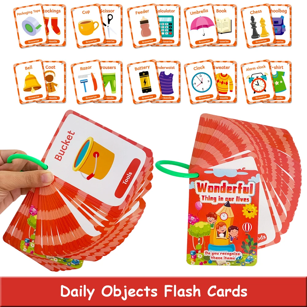 50 قطعة من بطاقات التعلم المفردات اليومية للأطفال في مرحلة ما قبل المدرسة شيء رائع في حياتنا البطاقات التعليمية المعرفية وسائل تعليمية #1