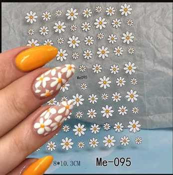 Nail Art Flower Daisy Embossed Stickers Nail Sliders Decals Daisy White Florals Petals Flowers Back Glue Nail Sticker Decoration