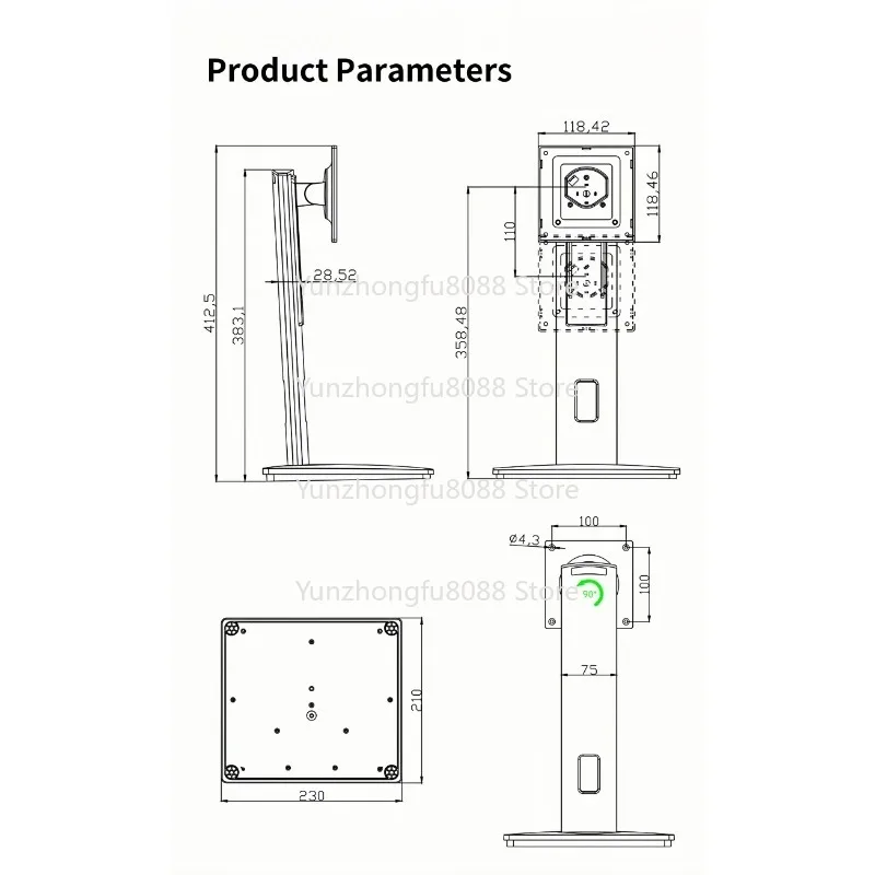 All Aluminum Alloy Monitor Arms VESA 100x100mm 5-8KG Load-Bearing Adjustable Height 90 Degree Rotation Vertical Display Bracket