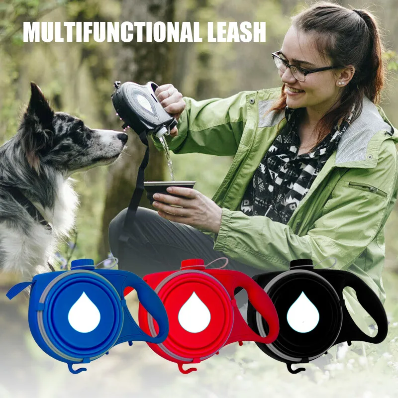 Multifunction Small Pet Dog Leash Rope for Big Dog collar with Built-in Water Bottle Bowl Waste Bag Dispenser dog accessories