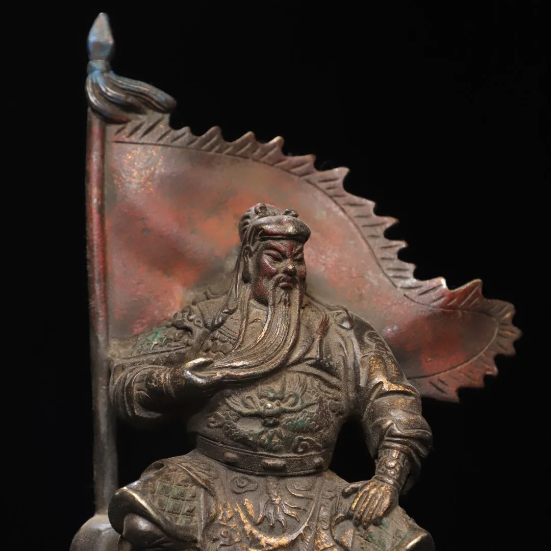 Old Bronze Cinnabar Northern Wei Buddha Lord Guan Guan Yunchang Sitting Buddha win victory in the first battle Banner Backlight