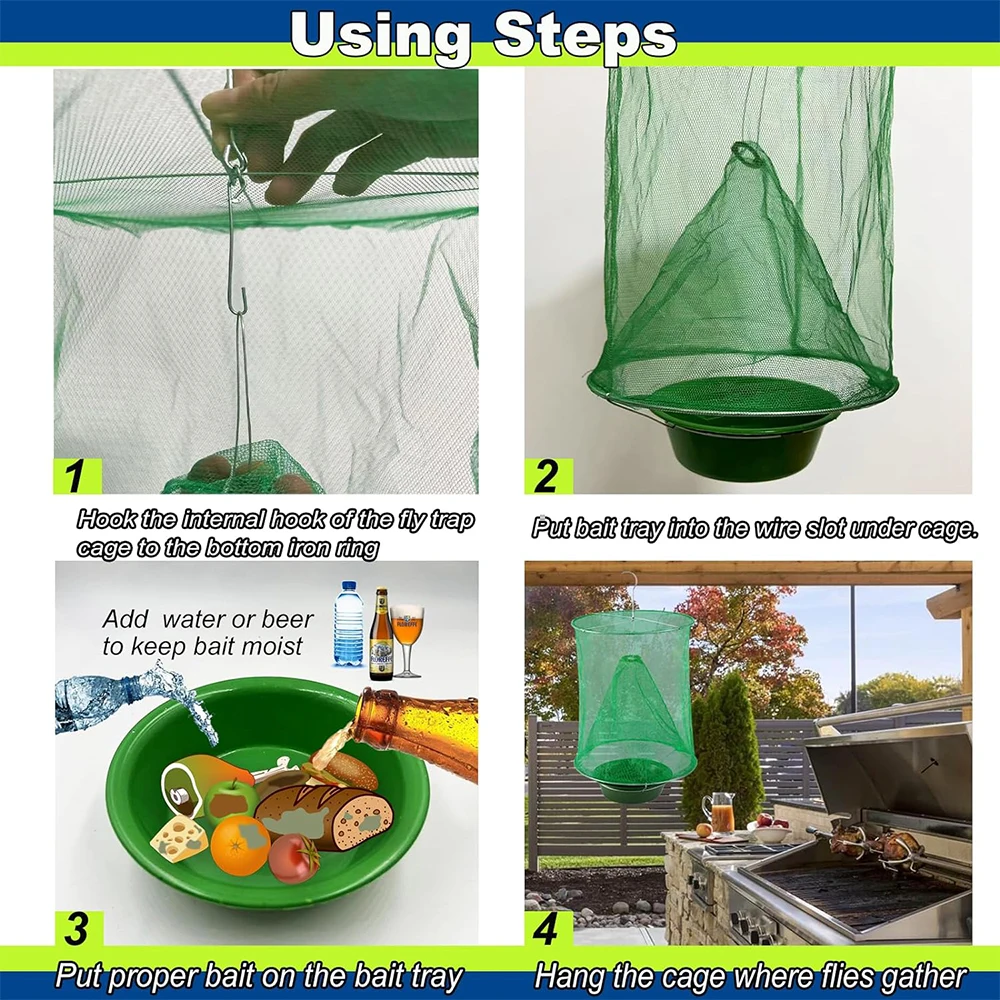 Ranch Fly Trap Outdoor Hanging Stable Fly Trap with Bait Tray Reusable  Bag Pest Control Net for Family Farm Park Orchard Garden