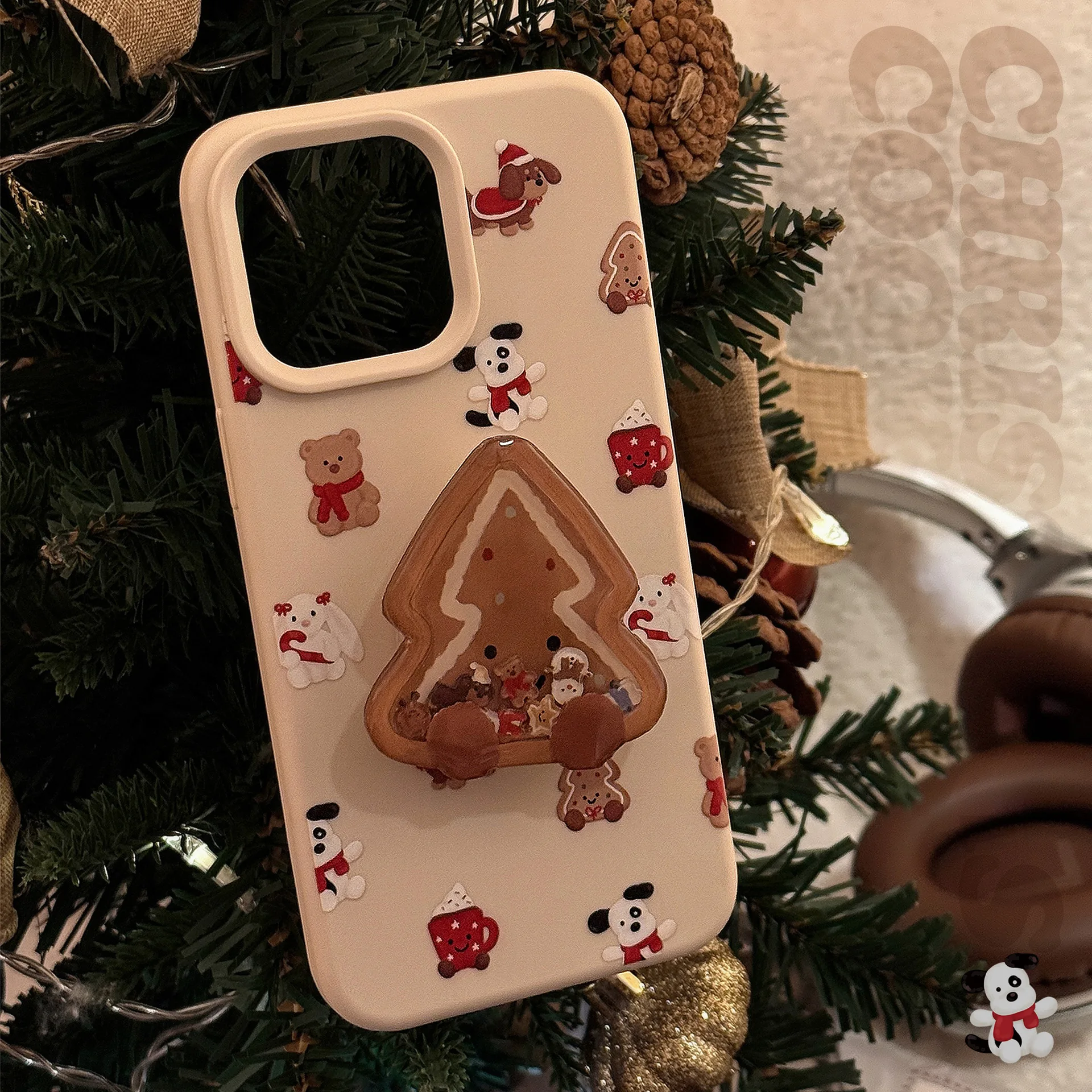 Koreanische Frohe Weihnachten Nette Cartoon Keks Treibsand Halterung Telefon Fall Für iPhone 15 16 14 13 12 Pro max Weiche Stoßfest Abdeckung