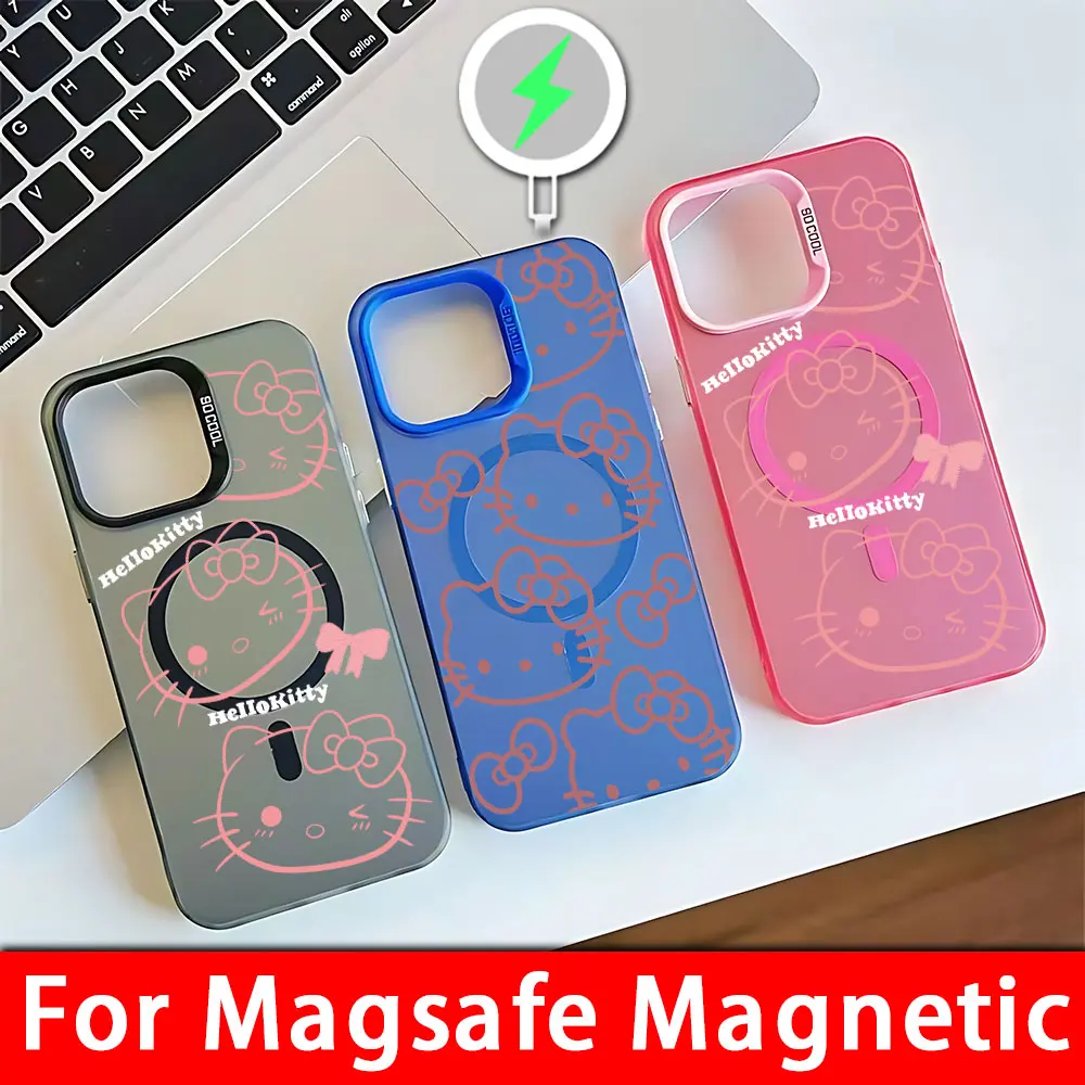 Cartoon Hellos Kittys Magsafe Magnetic Case for Samsung S25 S24 S23 S22 S21 S20 FE Plus Ultra 5G Soft Silver Plated Cover