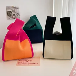 Bolso de mano de punto hecho a mano para mujer, Mini bolso de muñeca con nudo portátil Simple, bolso de compras reutilizable de Color informal, bolsa para llave de teléfono