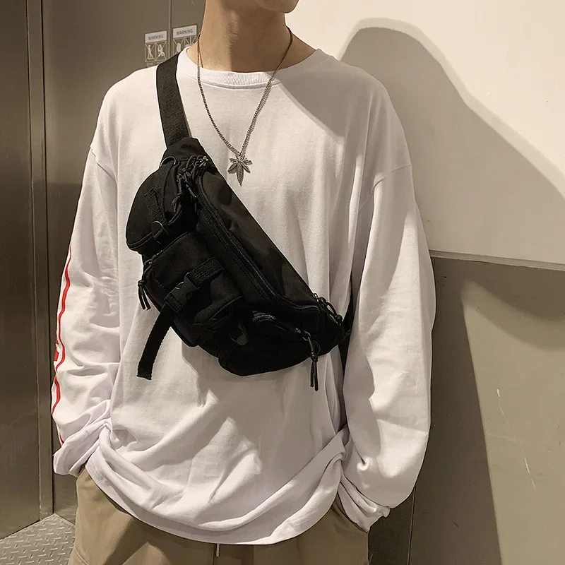 Bolso de pecho de calle japonés para hombres, bolsos de cintura deportivos, tendencia de estilo Hong Kong, bolso de pecho cruzado versátil para hombres