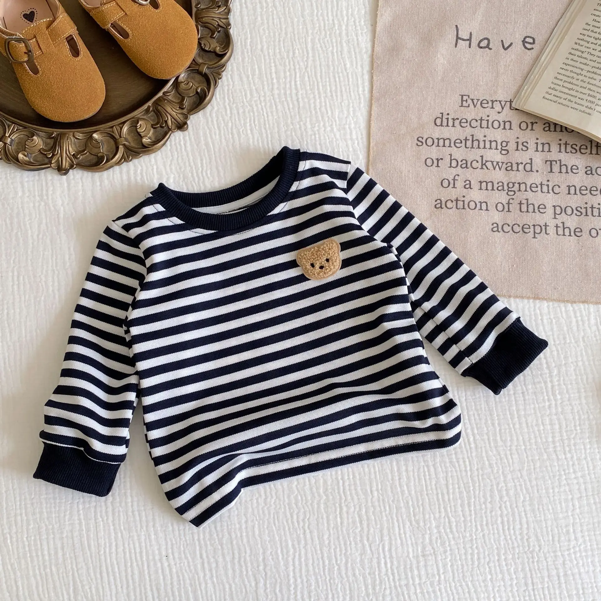 2025 Autumn New Baby Loose Striped Clothes Set Infant Boy Cute Bear Tops + Pants 2pcs Suit Long Sleeve Toddler Outfits