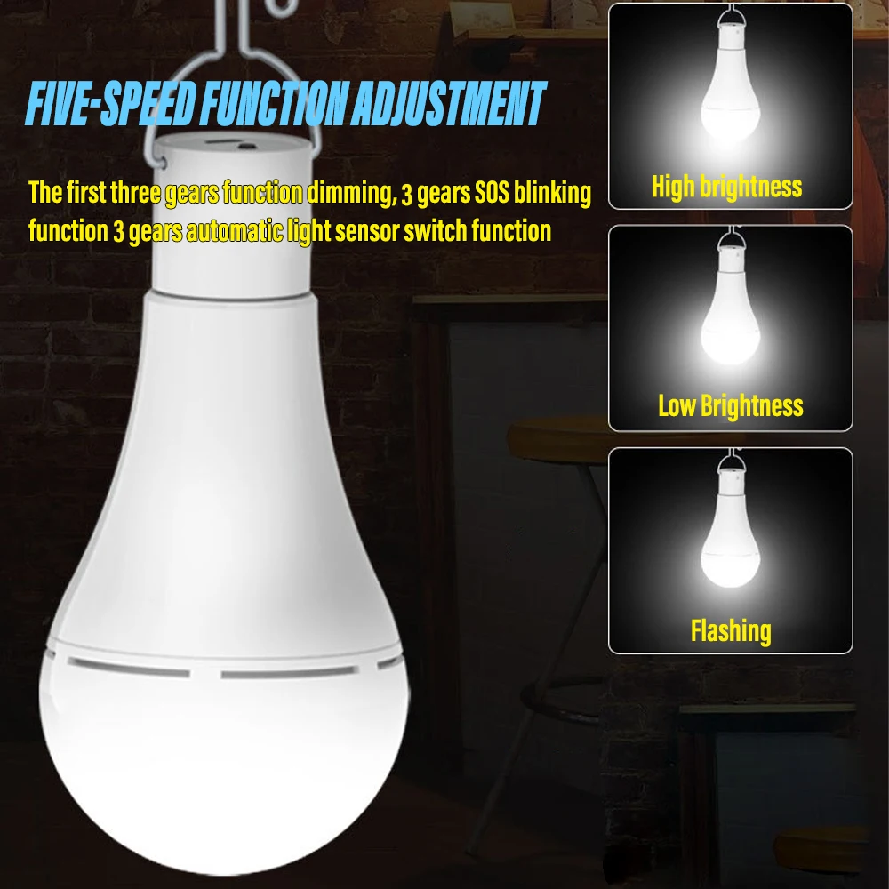 LED Solar Lamp Bulb Outdoor Waterproof Portable Solar Garden Hanging Light Hiking Fishing Emergency Lights image 2