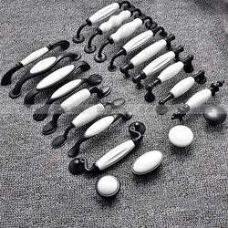 1pcs Porcelain Drawer Handles and Pulls Wardrobe Cabinet Door Handle and Knobs Furniture Hardware Pull Dumb Black and White