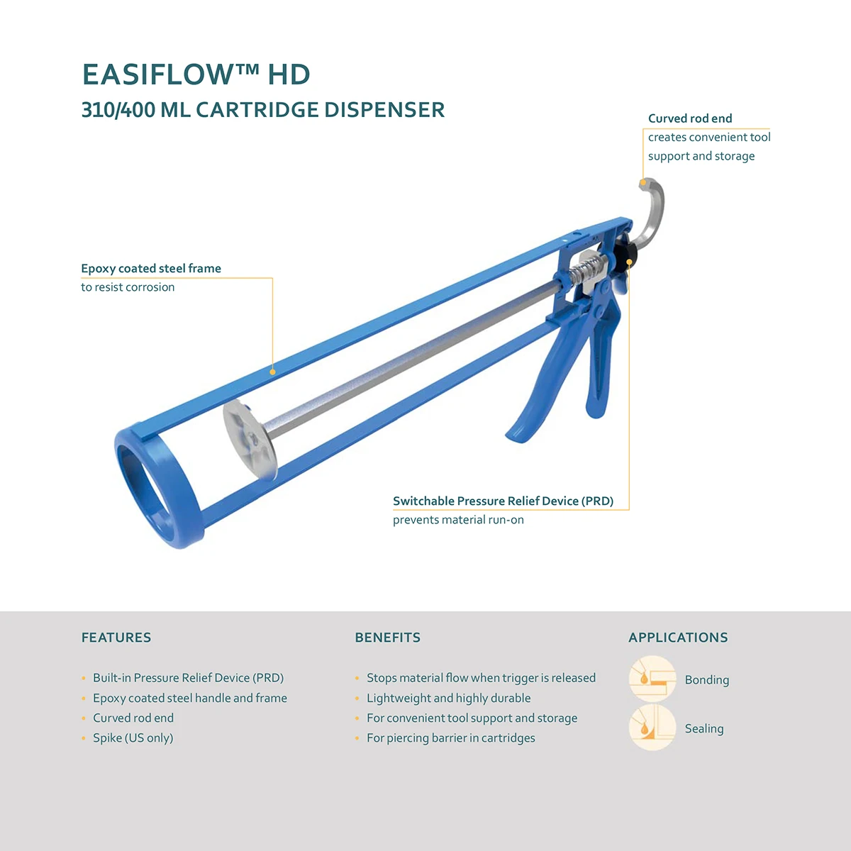 EasiFlow HD 310 PRD A 1-Component Manual Bead Dispenser For 310mL Cartridges ---Random color Shipped (Red / Blue)