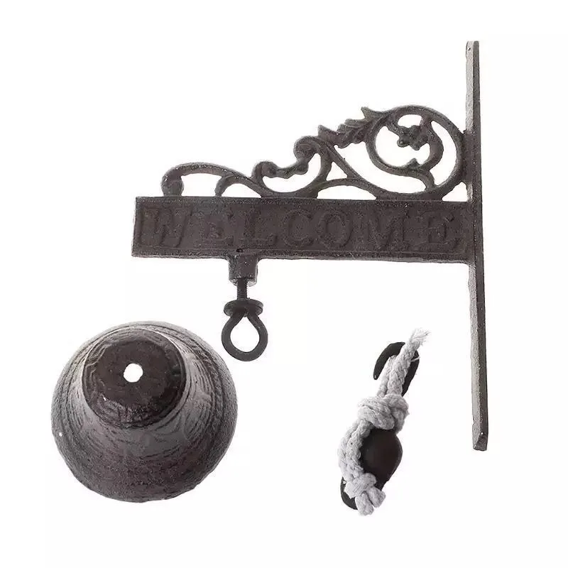 Cast iron hand cranked bell entrance retro garden clock wall decoration, rust proof hanging decoration, farmhouse style