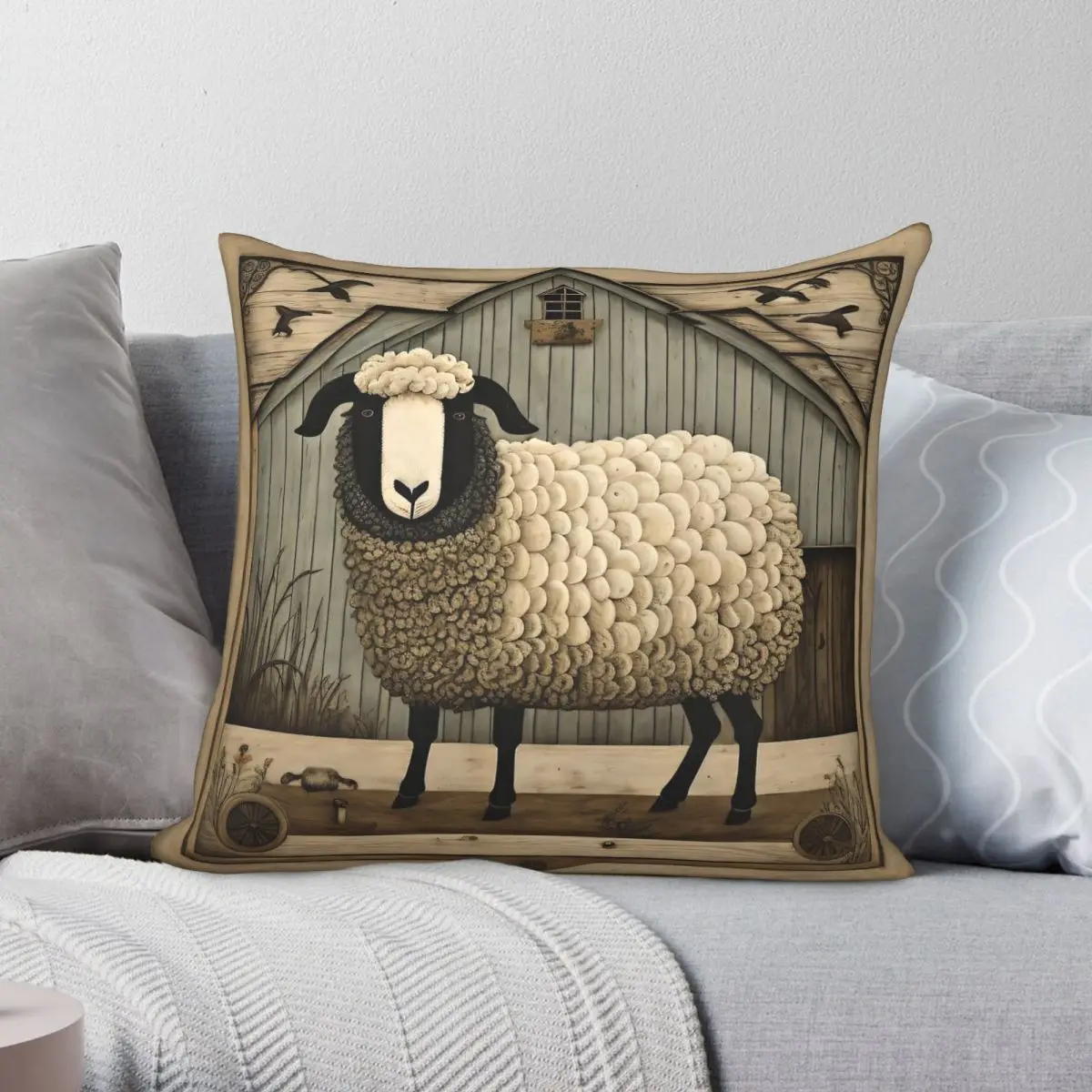 Sheep Lamb Barnyard Square Pillowcase Polyester Linen Velvet Printed Zip Decor Sofa Seater Cushion Cover