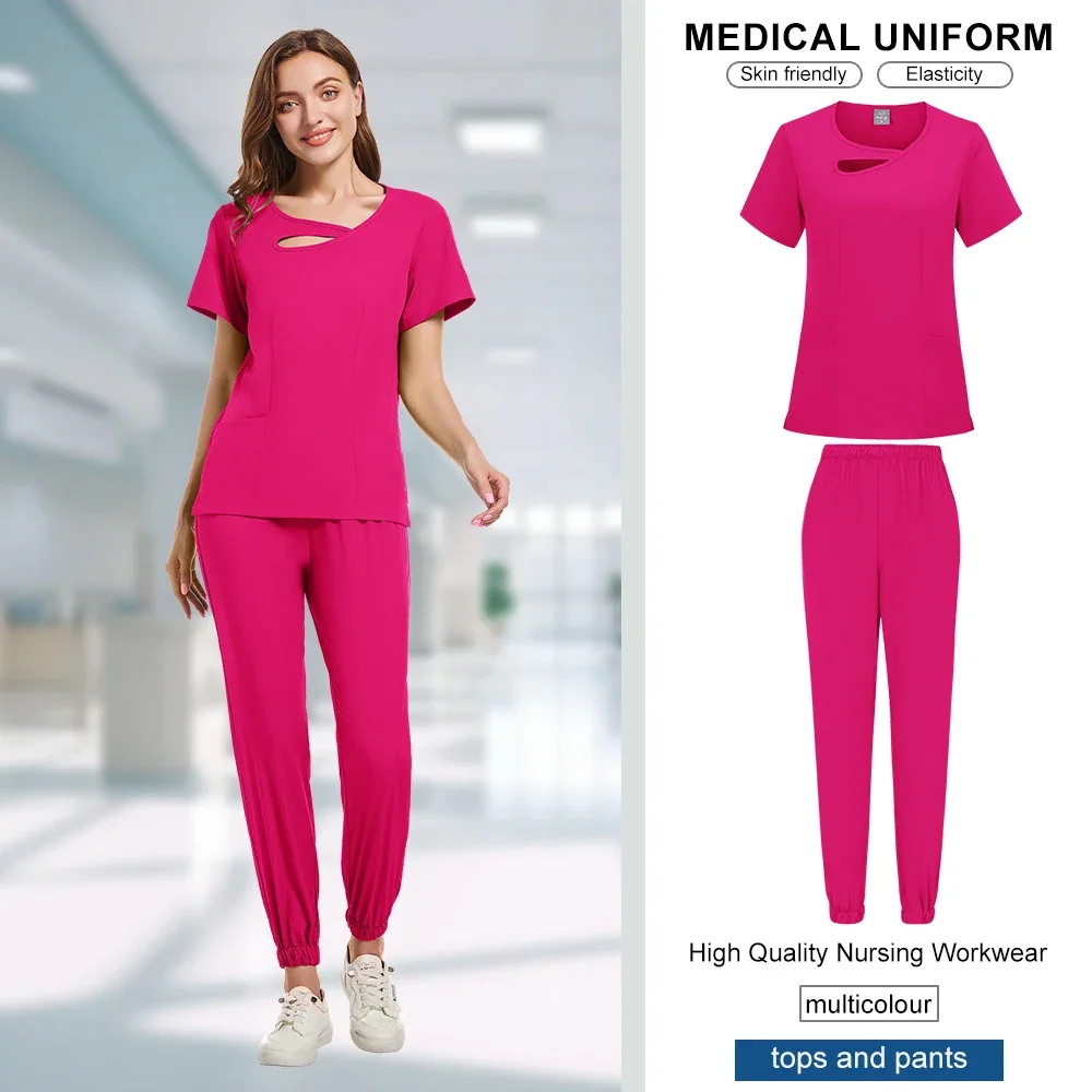 Beleza workwear feminino enfermeiras médicas uniforme cirúrgico esfrega conjunto spa calças superiores clínica cuidador roupas uniformes de enfermagem jogger terno