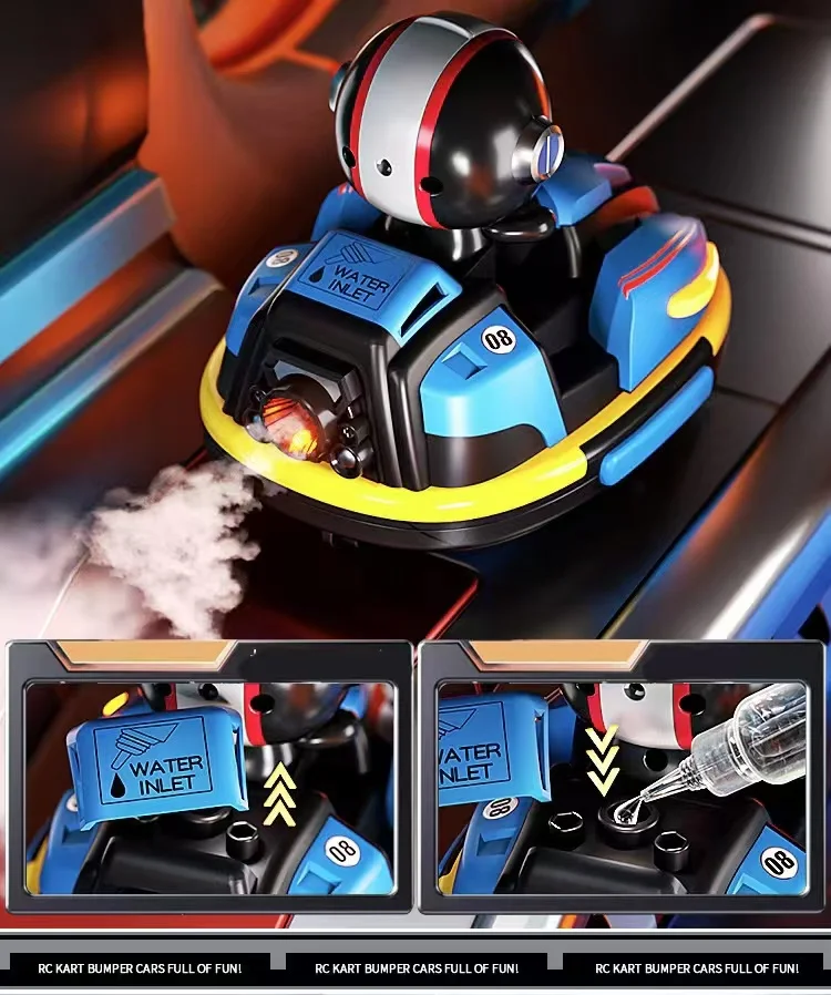 New 2.4 G Remote Control Bumper Car Duel Spray Music Racing Boy Crazyracing Kartrider Toys