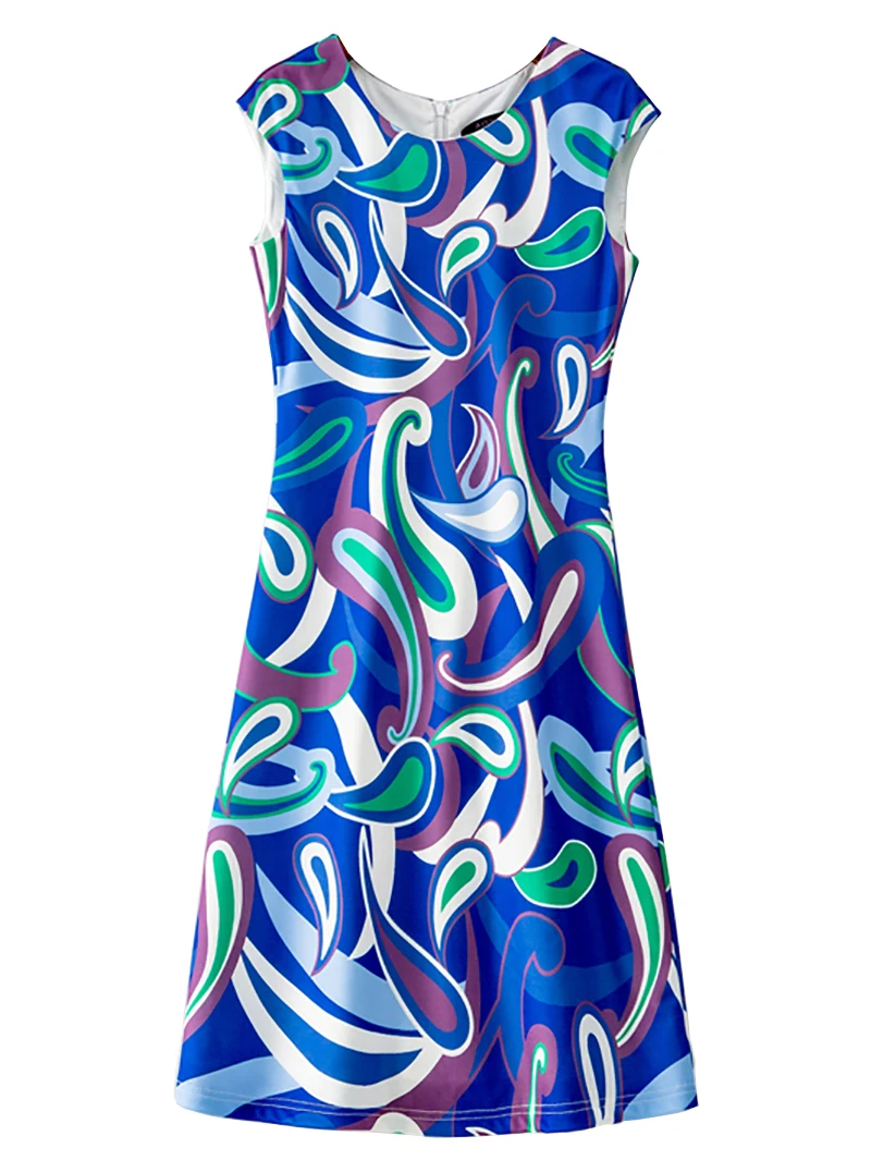 

Модное женское платье трапециевидной формы с принтом, платья без рукавов