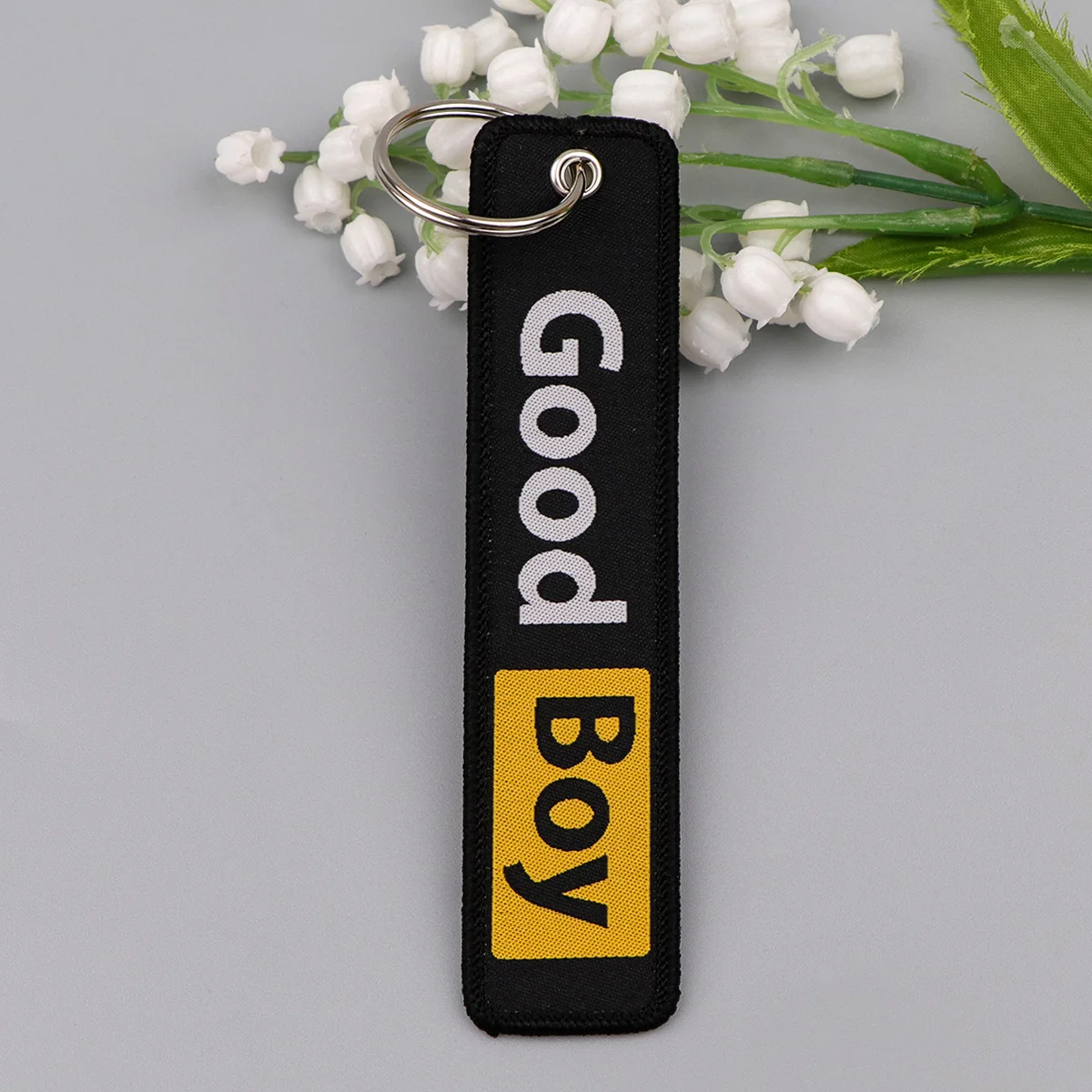 GOOD BOY Embroidery Key Fobs FREE HUG Keychain For Motorcycles Cars Key Ring Holder Key Tags Chaveiro Jewelry Gift