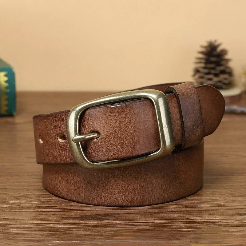 

Высококачественный мужской модный ремень из натуральной кожи 3,3 см с новой медной пряжкой, роскошный дизайнерский ремень для мужского ковбоя, джинсовый ремень
