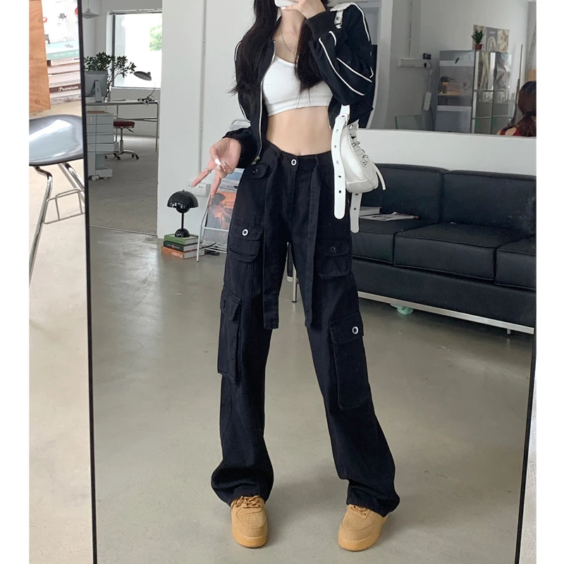 

American High Street Hip Hop Work Pants Women Summer Thin New Loose Large Size Jeans Straight Leg Wide Leg Casual Pants