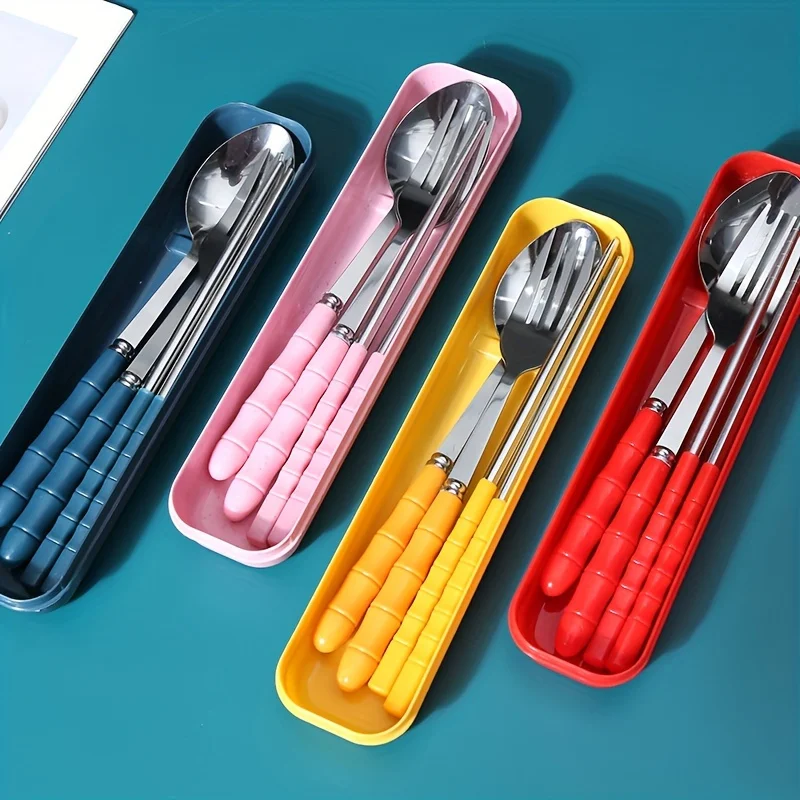 Stainless Steel Convenient Tableware Spoon Chopsticks Fork Set Student Outdoor Tableware Three Piece Set