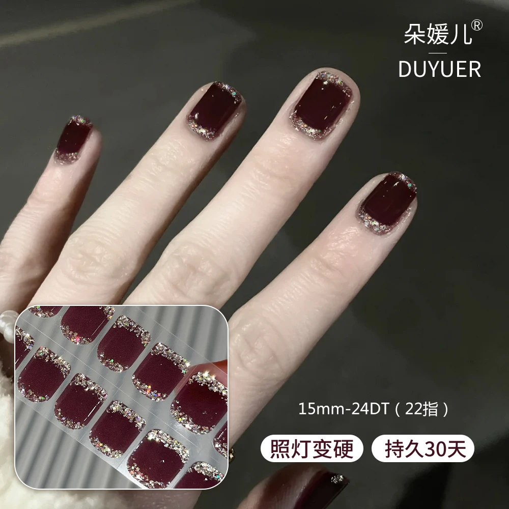 Neue 22 Tipps Kurze Nagel Französisch Maniküre Aufkleber Beleuchtung Gehärtet Halbgebacken Halbgehärtete UV Gel Nagel Aufkleber Mädchen ins Wind