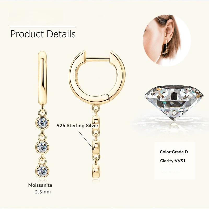 Apaison 100% 925 Sterling Silver 2.5 mm Moissanite Drop Earrings For Women Wedding Party Sparkling Fine Jewelry Girl Gifts