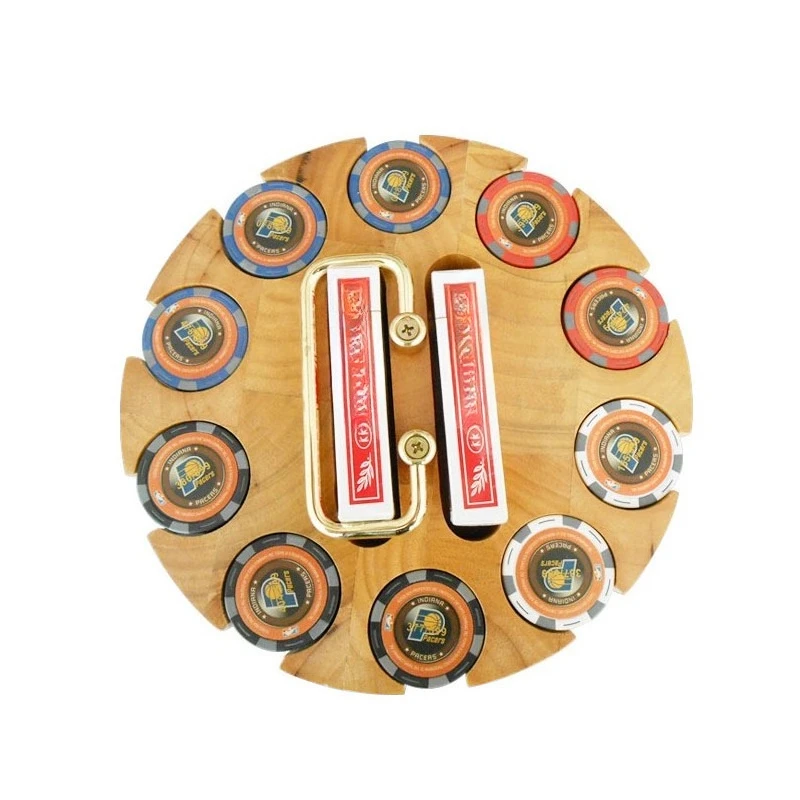 Wooden 200-piece chip tray set, poker chip empty turntable portable storage chip box