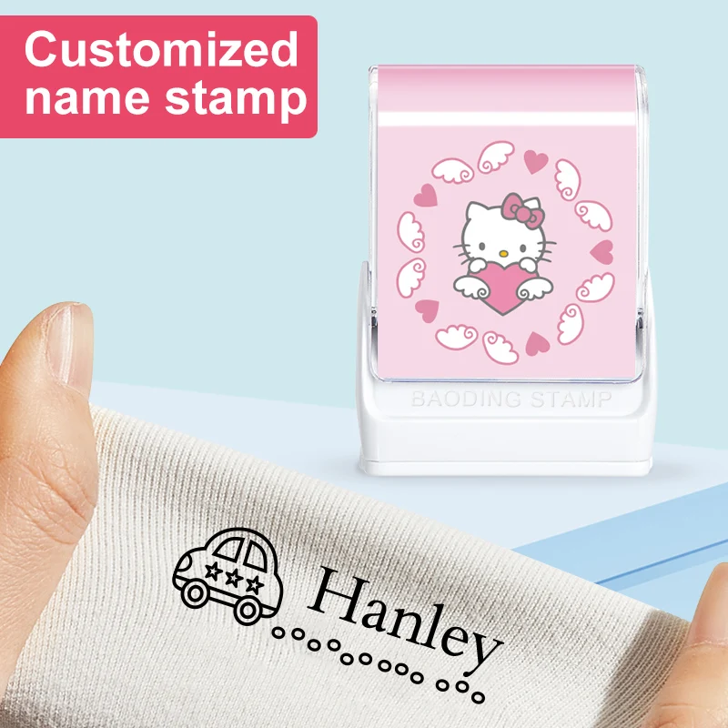 

Изготовленный на заказ штамп Hello Kitty с индивидуальным именем, самокрасящаяся водонепроницаемая печать, милый дизайн для сортировки школьных товаров для дома