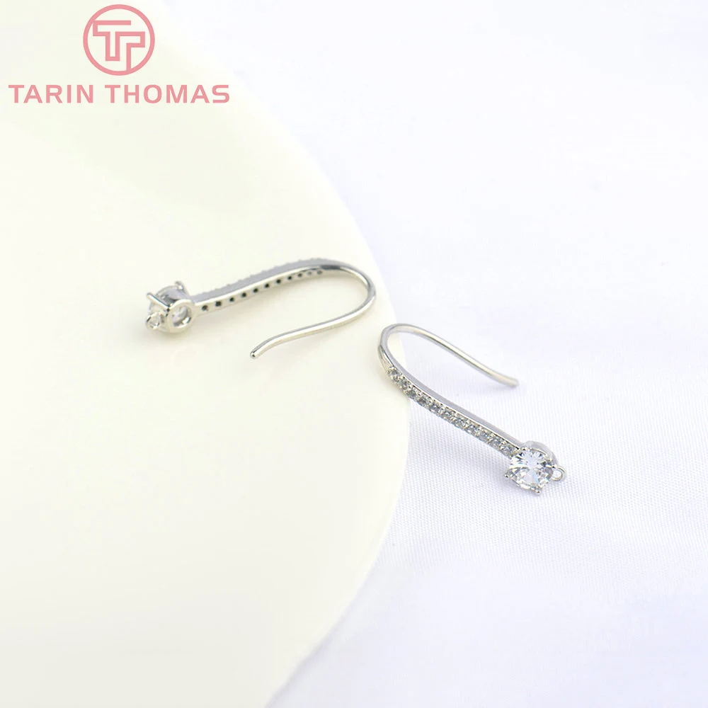 (5053)6PCS 20x4MM 24K Gold Color Plated Brass with Zircon Earrings Hooks High Quality Jewelry Findings Accessorie Wholesale